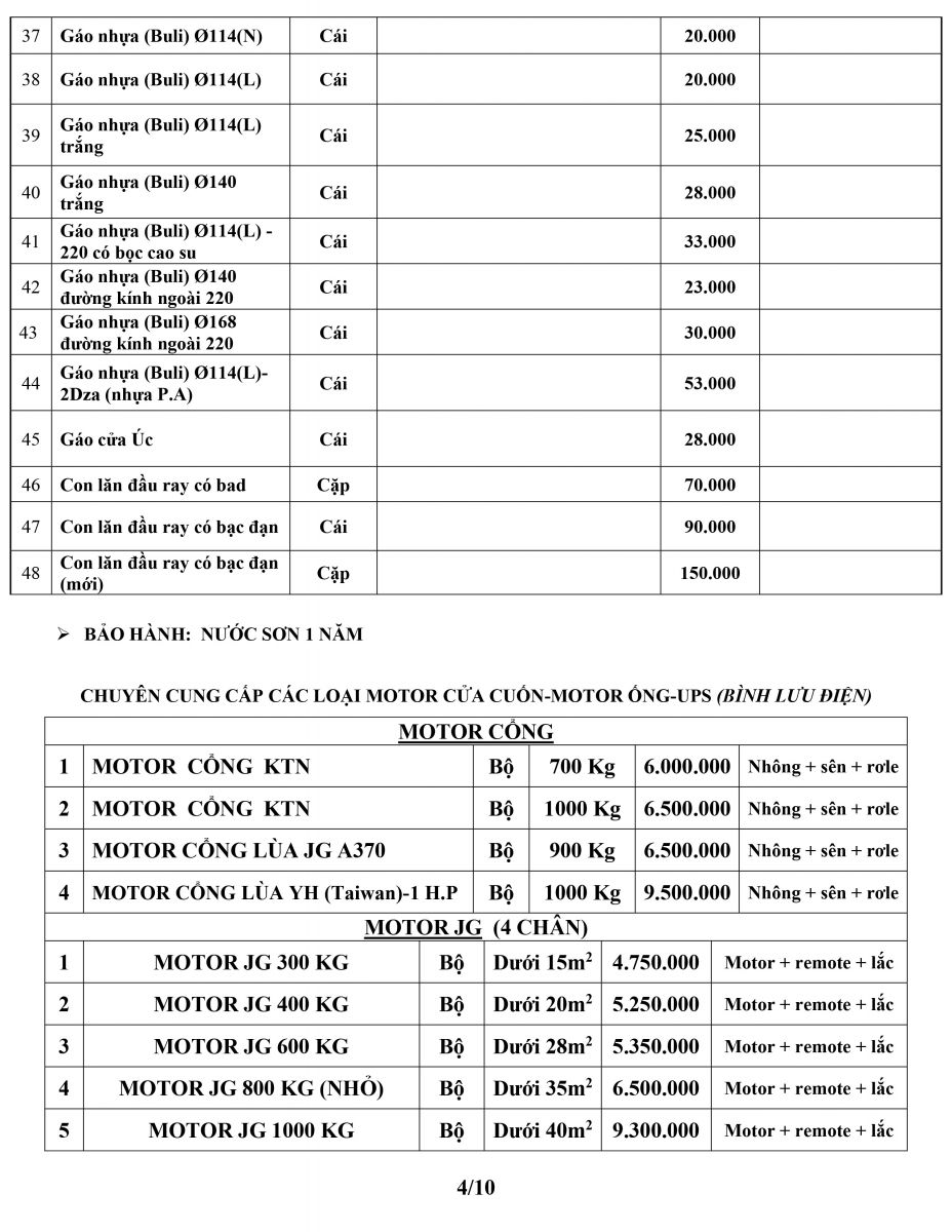 bảng báo giá cửa cuốn đức